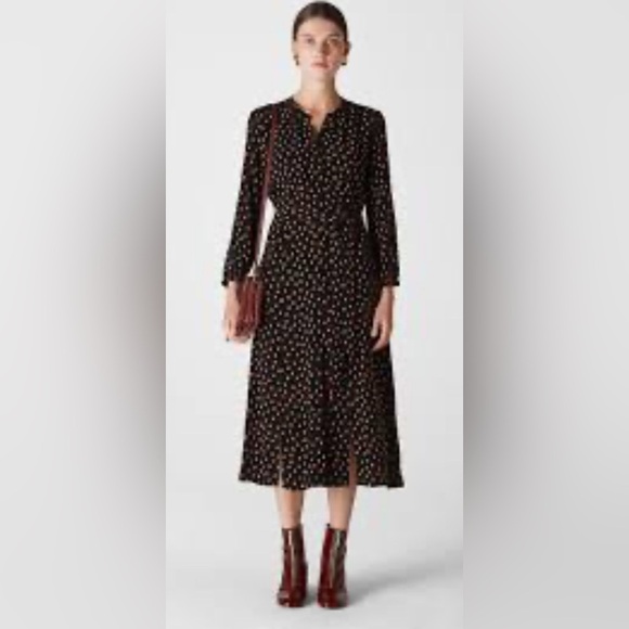 Whistles Black Long Sleeve V-Neck Sundress - Picture 1 of 15
